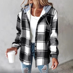 Womens Plaid Hooded Coat