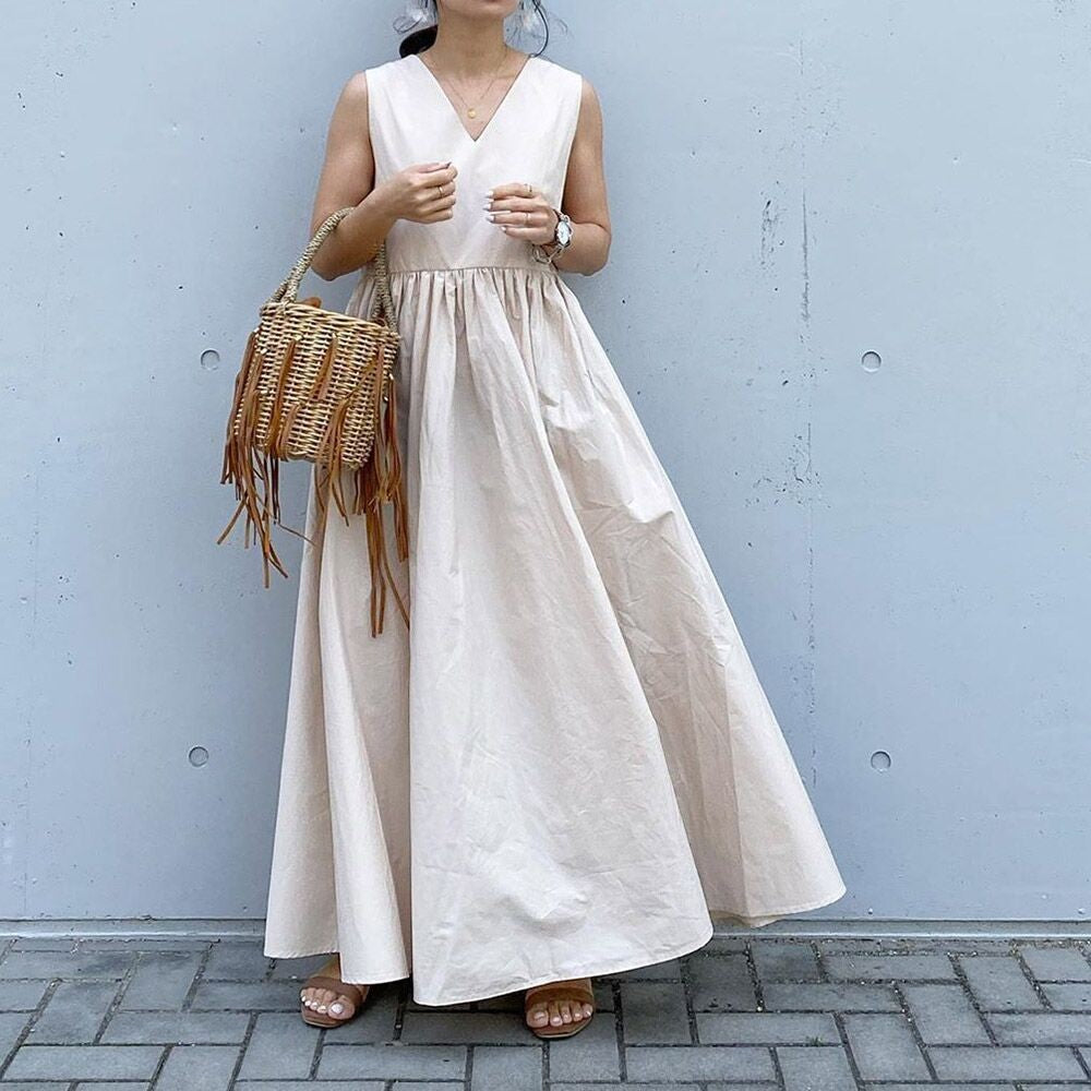 Womens Pleated Cotton Linen Dress