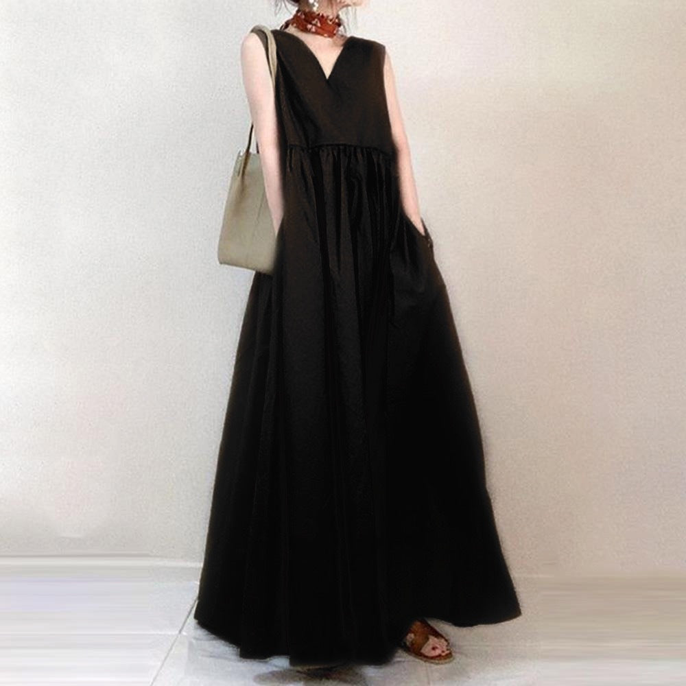 Womens Pleated Cotton Linen Dress
