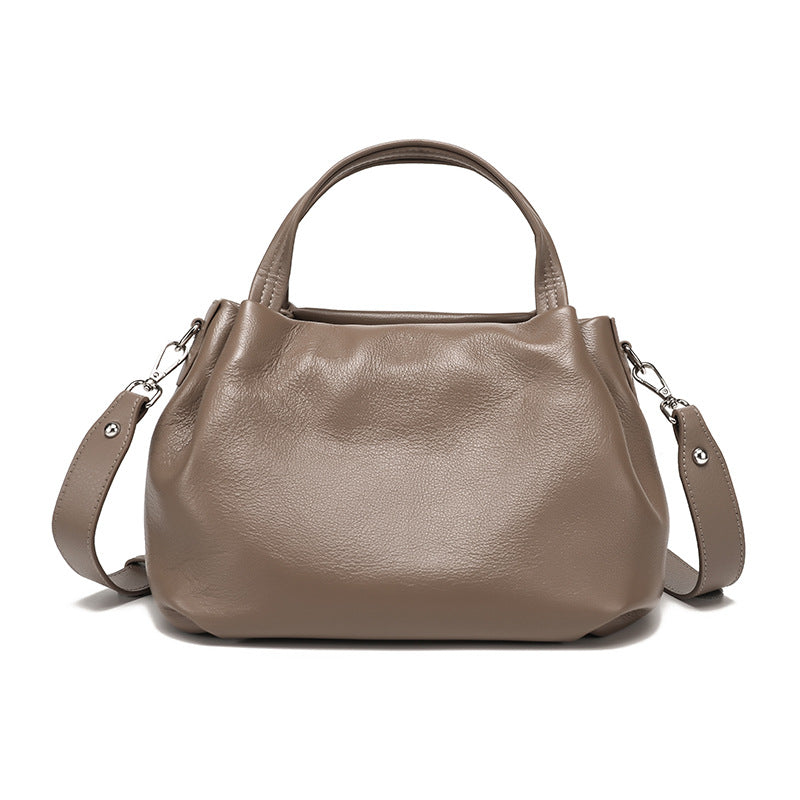 Womens Pleated Cowhide Crossbody Tote Bag