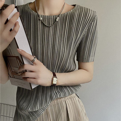 Womens Pleated Hollow Out T-Shirt