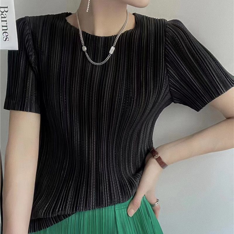 Womens Pleated Hollow Out T-Shirt