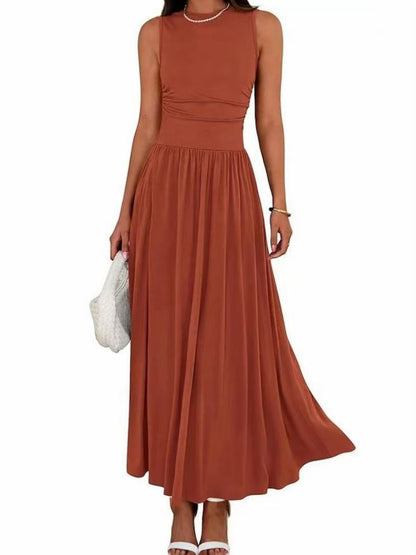 Womens Pleated Pocket Dress Flared Skirt