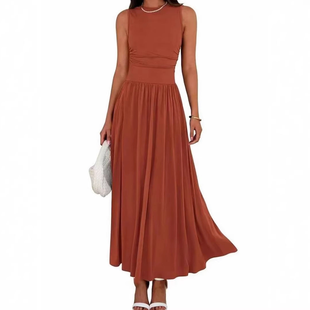 Womens Pleated Pocket Dress Flared Skirt