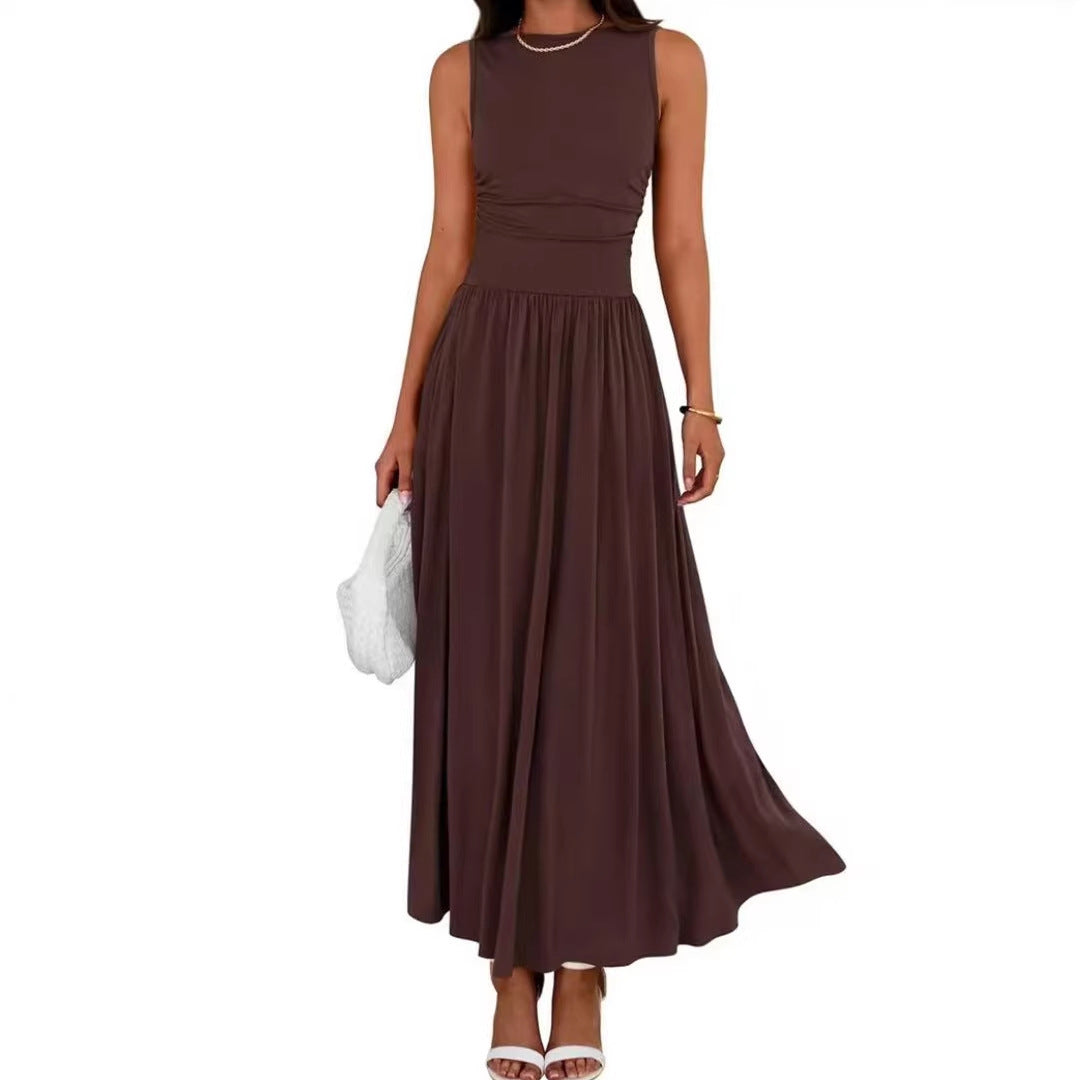 Womens Pleated Pocket Dress Flared Skirt