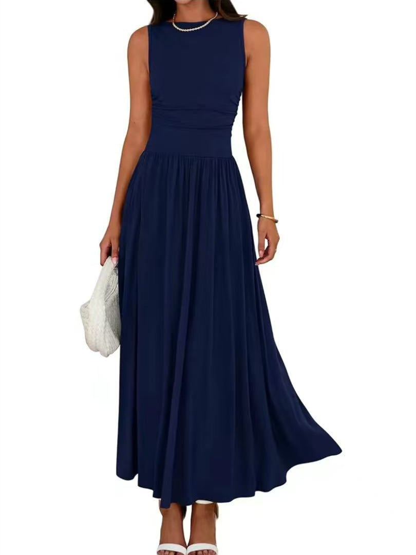 Womens Pleated Pocket Dress Flared Skirt