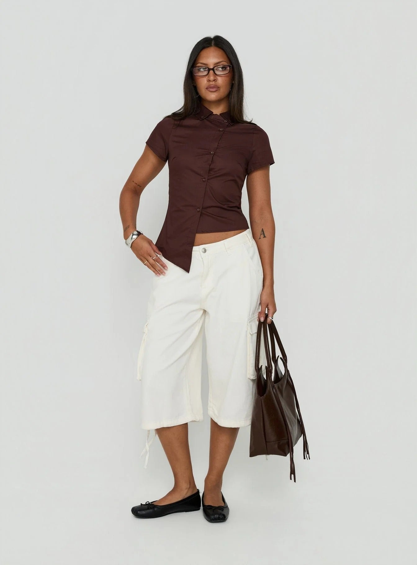 Womens Pleated Wide-Leg Denim Shorts