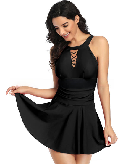 Womens Plus Size One Piece Swimsuit with Mesh Skirt
