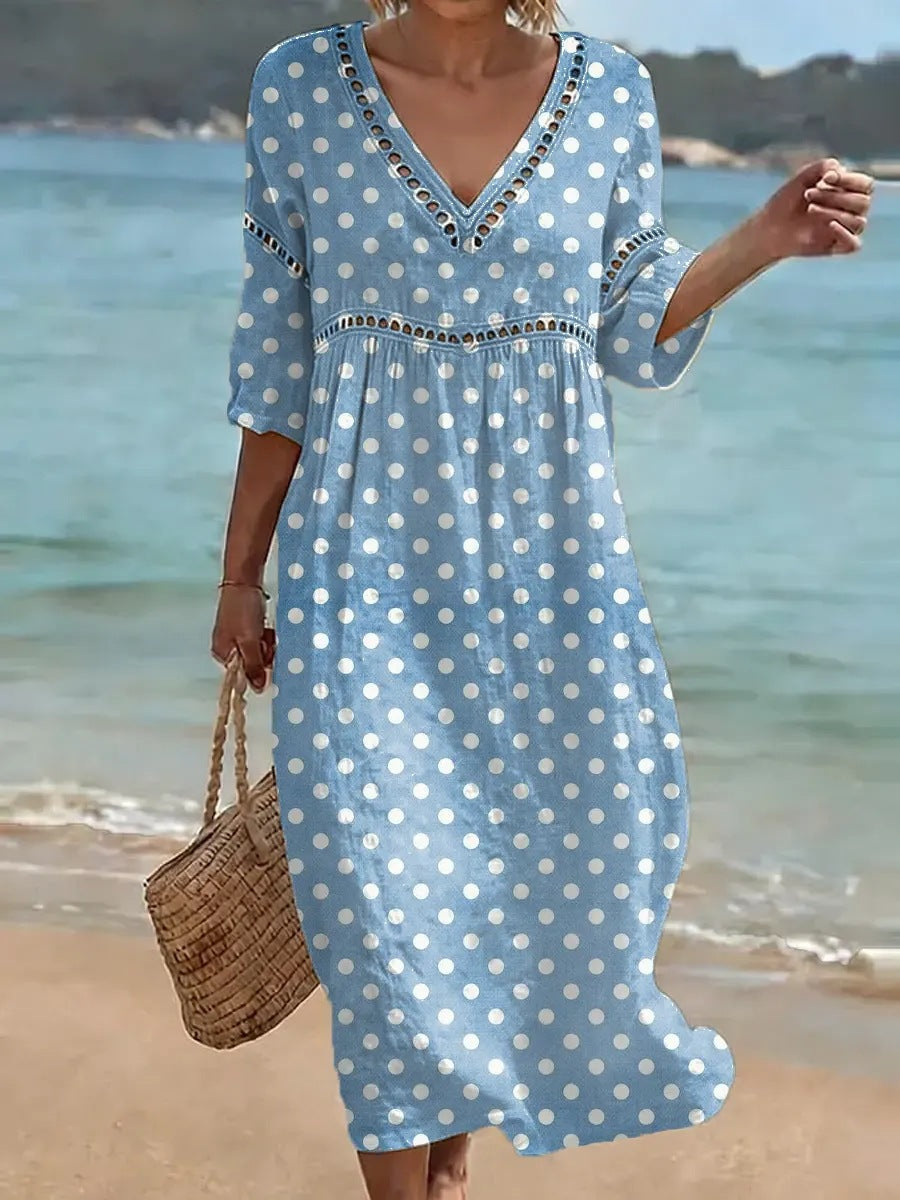 Womens Plus Size V-Neck Dress Digital Print A-Line Midi Dress