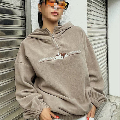 Womens Plush Hooded Embroidered Sweatshirt