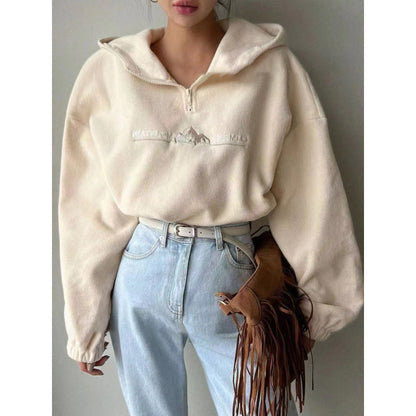 Womens Plush Hooded Embroidered Sweatshirt