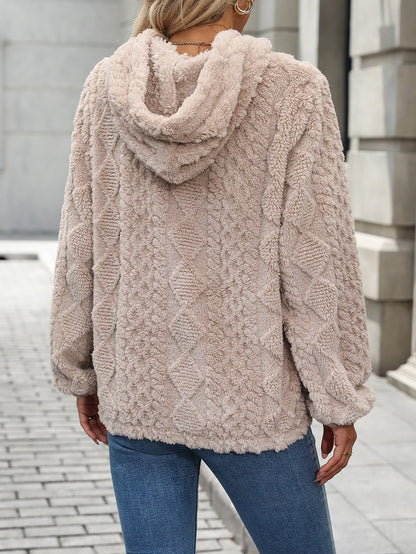 Womens Plush Jacquard Hooded Sweatshirt