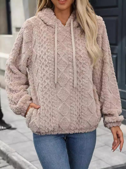 Womens Plush Jacquard Hooded Sweatshirt