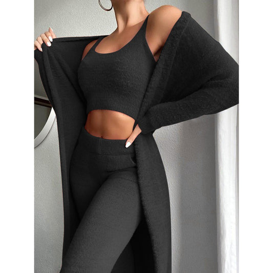 Womens Plush Vest Pants Three-piece Set
