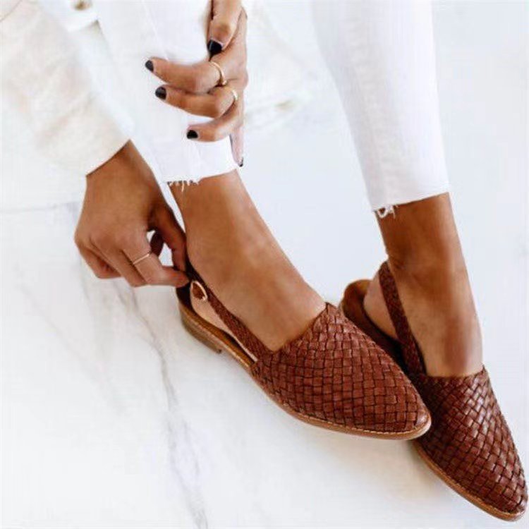 Womens Pointed Toe Buckle Flat Shoes
