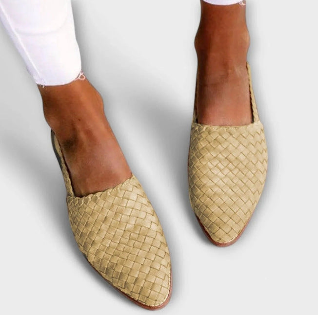 Womens Pointed Toe Buckle Flat Shoes