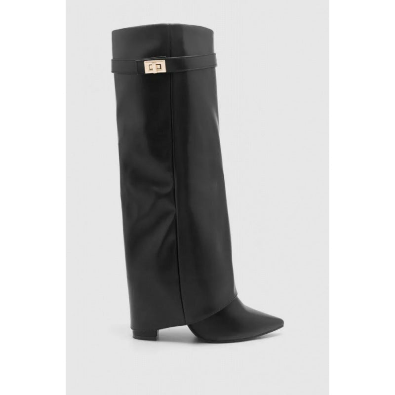 Womens Pointed Toe Chunky Heel Boots