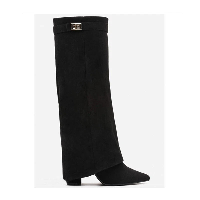 Womens Pointed Toe Chunky Heel Boots