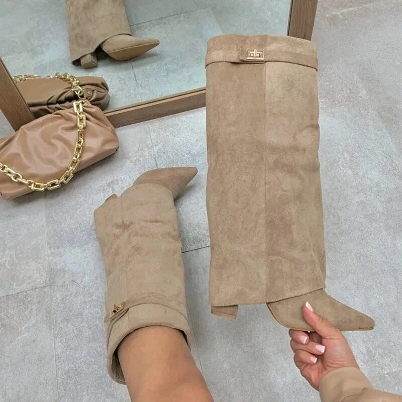 Womens Pointed Toe Chunky Heel Boots