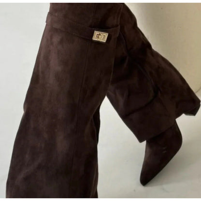 Womens Pointed Toe Chunky Heel Boots