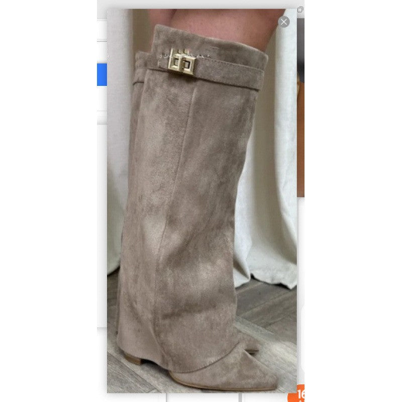 Womens Pointed Toe Chunky Heel Boots