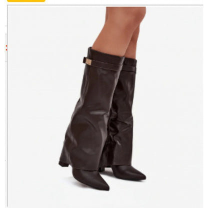 Womens Pointed Toe Chunky Heel Boots