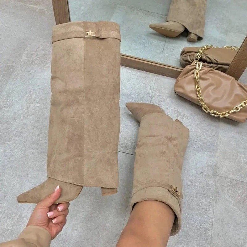 Womens Pointed Toe Chunky Heel Boots
