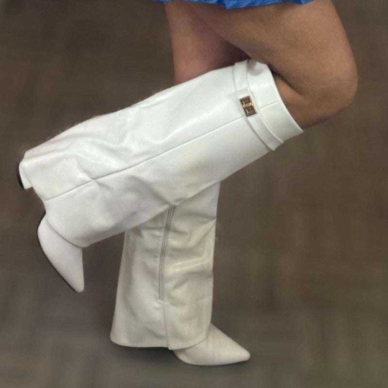 Womens Pointed Toe Chunky Heel Boots