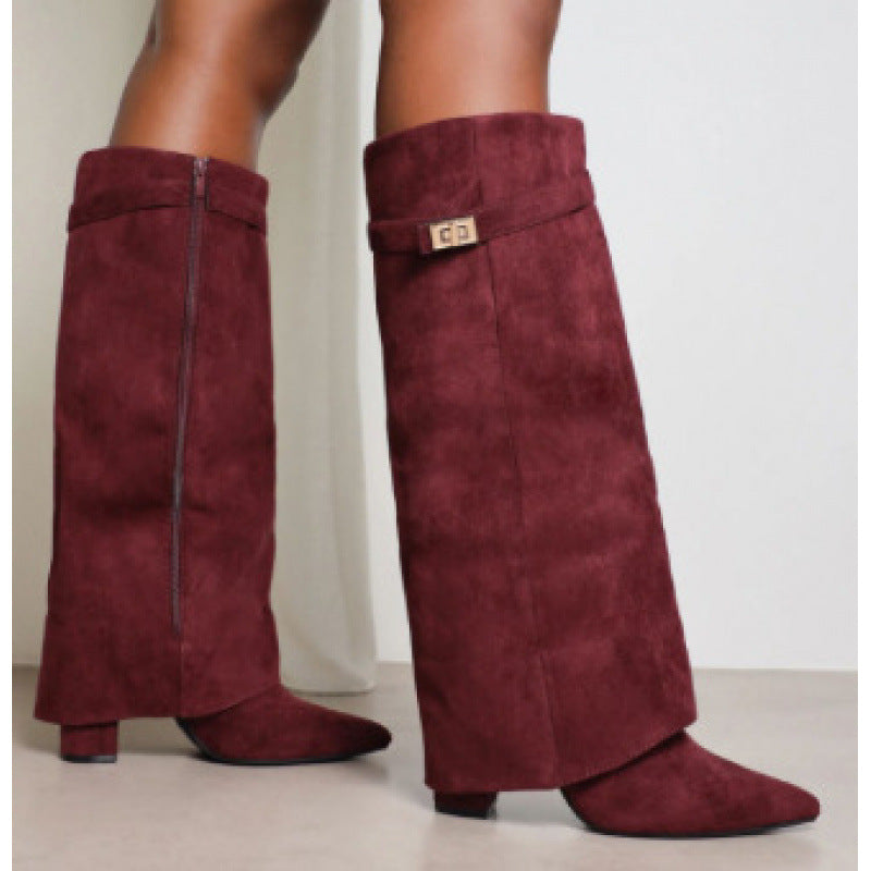 Womens Pointed Toe Chunky Heel Boots