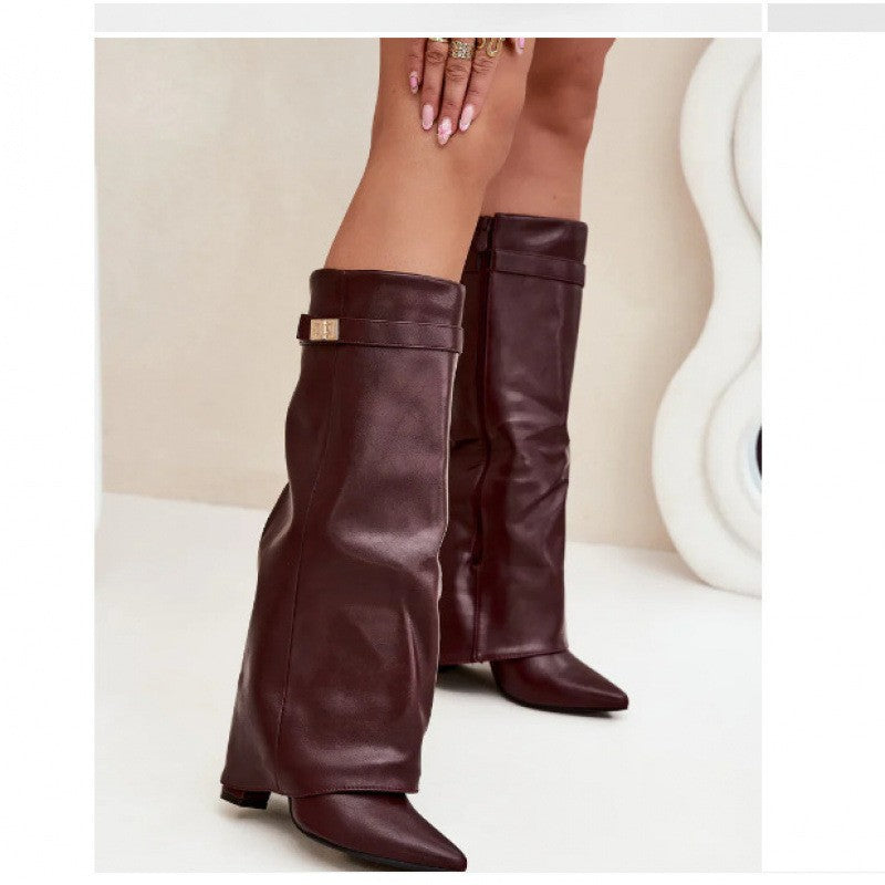 Womens Pointed Toe Chunky Heel Boots