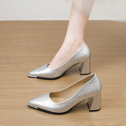 Womens Pointed Toe Chunky Heel Shoes
