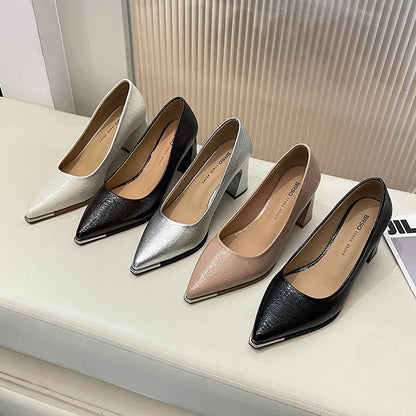 Womens Pointed Toe Chunky Heel Shoes