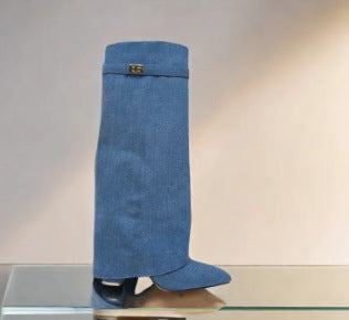 Womens Pointed Toe High Shaft Boots with Metal Buckle