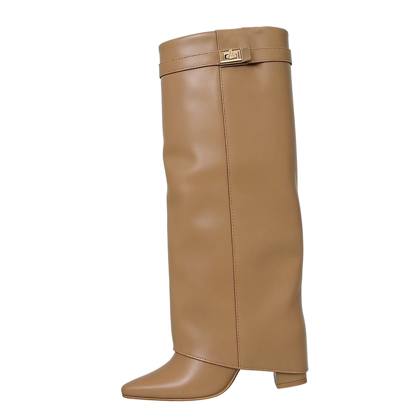 Womens Pointed Toe High Shaft Boots with Metal Buckle