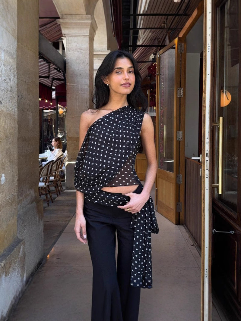 Womens Polka Dot Chiffon Tank Top