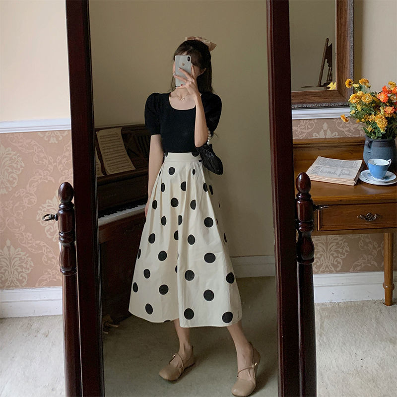 Womens Polka Dot Dress with T-shirt Set