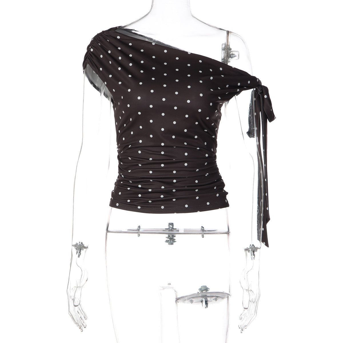 Womens Polka Dot Tie-Up Knit Top