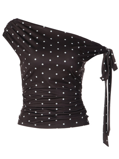 Womens Polka Dot Tie-Up Knit Top