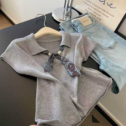 Womens Polo Collar Knit Top