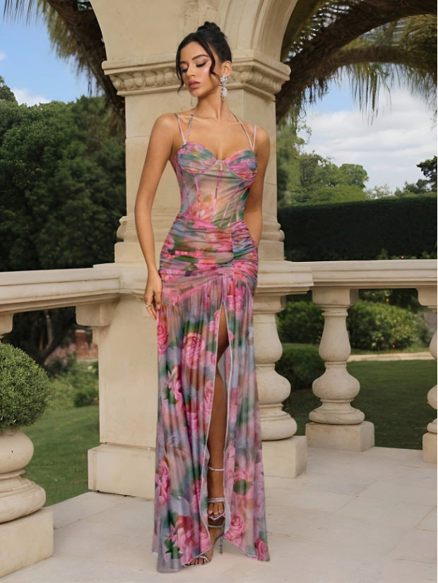 Womens Printed Mesh Beach Dress