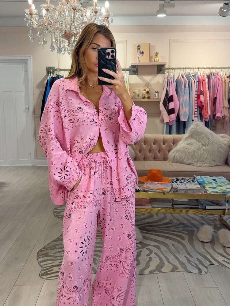 Womens Printed Shirt and Pants Set