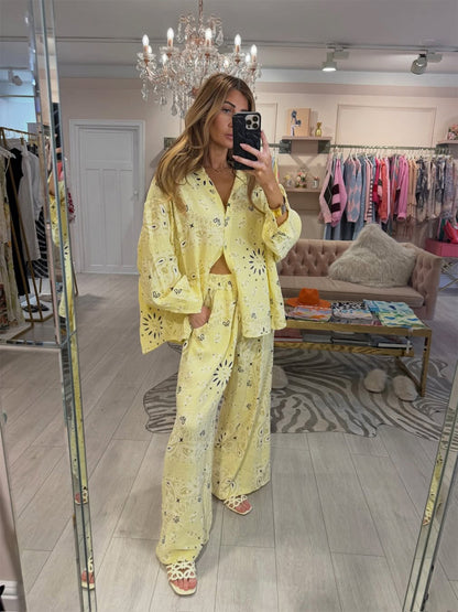 Womens Printed Shirt and Pants Set