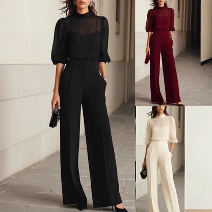 Womens Printed Short Sleeve Wide Leg Pants Set