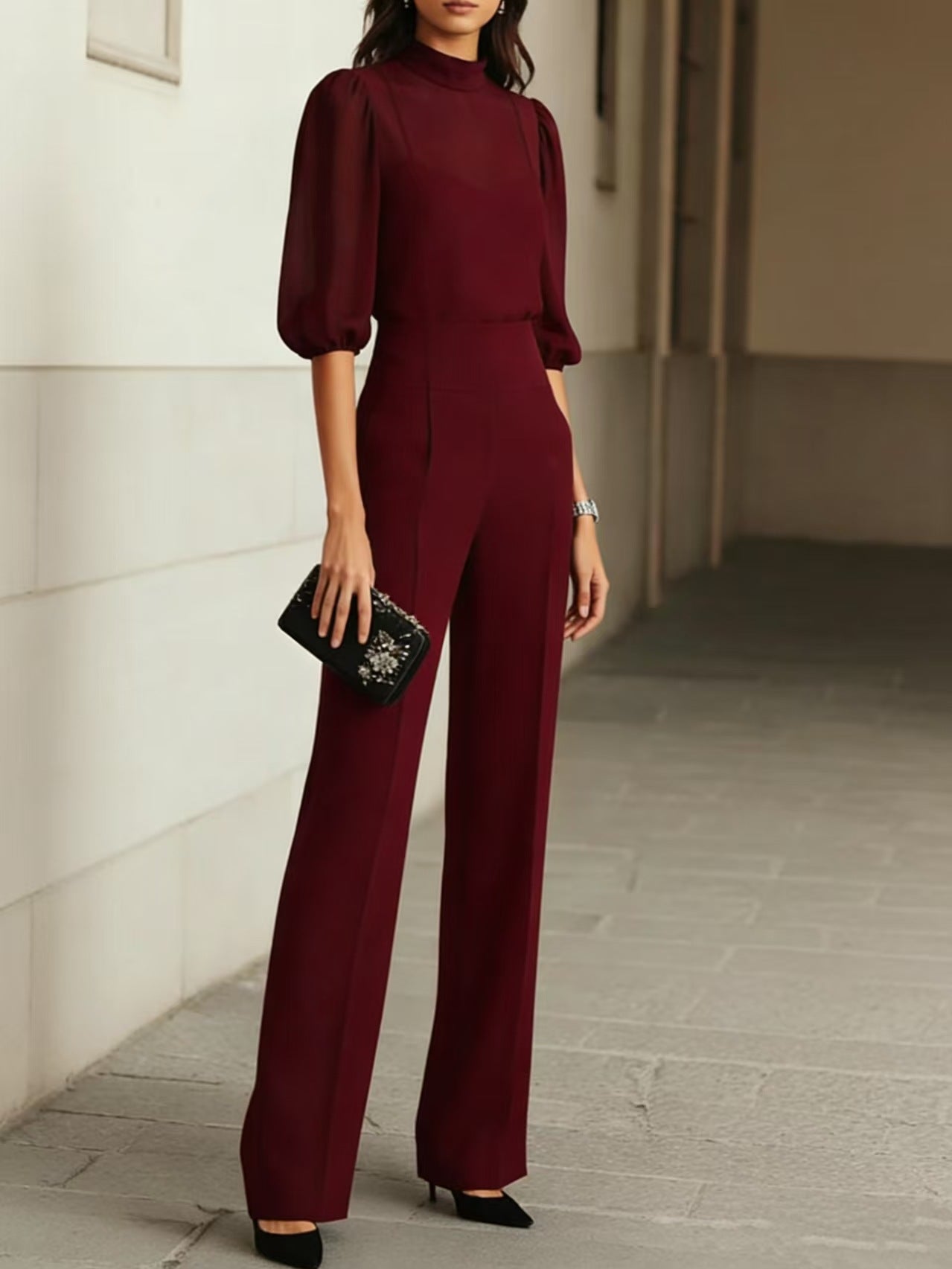Womens Printed Short Sleeve Wide Leg Pants Set
