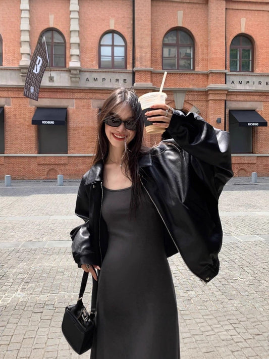 Womens PU Leather Casual Jacket
