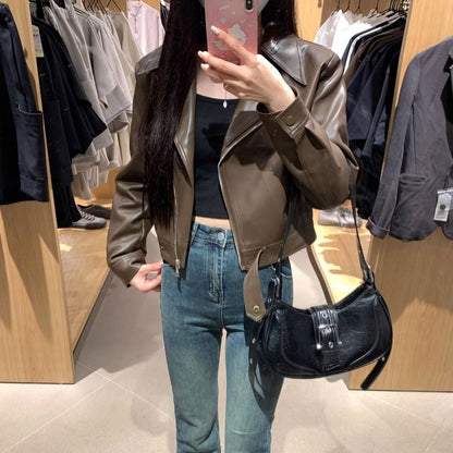 Womens PU Leather Retro Jacket