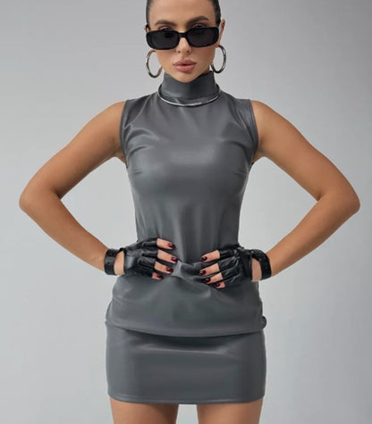 Womens PU Leather Slim Fit Mini Dress