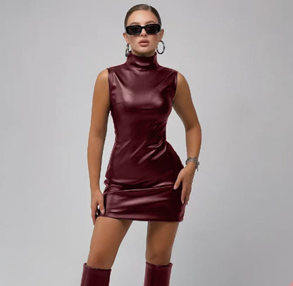 Womens PU Leather Slim Fit Mini Dress