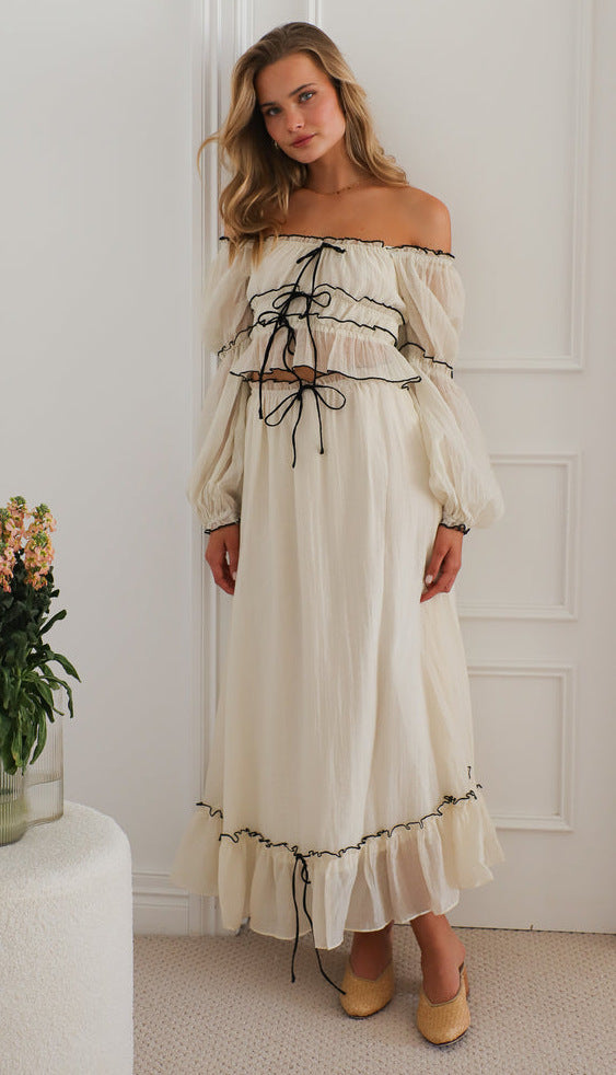 Womens Puff Sleeve Dress and Skirt Set