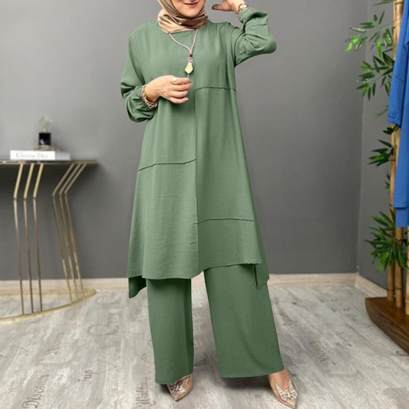 Womens Puff Sleeve Shirt and Wide Leg Pants